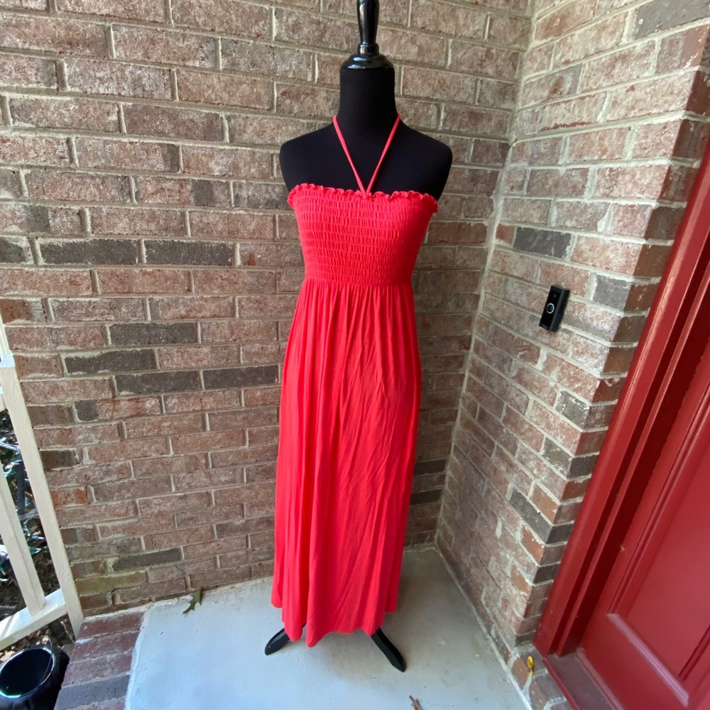 Sakkas Red Smocked Halter Maxi‎ Dress Strapless Convertible Boho Style